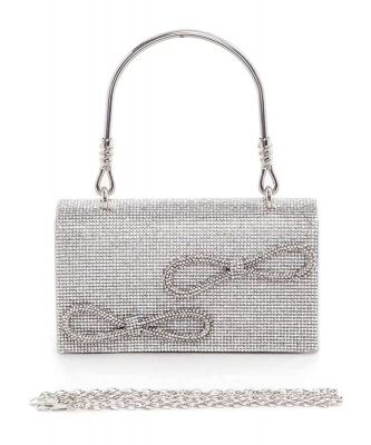 Convertible Top Handle Rhinestone Clutch 136-861-4S SILVER